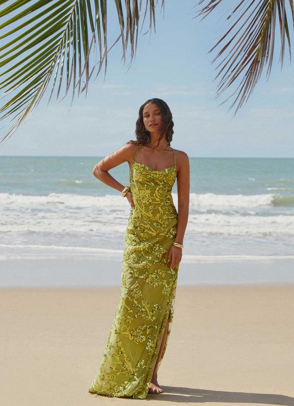 peppermayo Peppermayo Exclusive - Havana Sequin Maxi Dress - Lime
