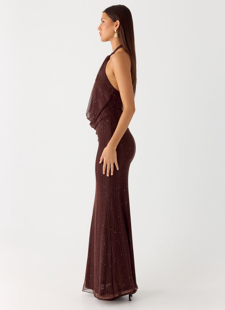 Peppermayo Peppermayo Exclusive - Haylan Sparkle Mesh Maxi Dress - Chocolate