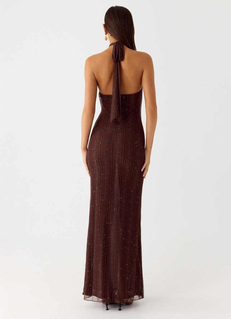 Peppermayo Peppermayo Exclusive - Haylan Sparkle Mesh Maxi Dress - Chocolate