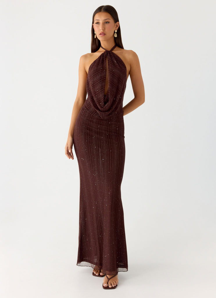 Peppermayo Peppermayo Exclusive - Haylan Sparkle Mesh Maxi Dress - Chocolate