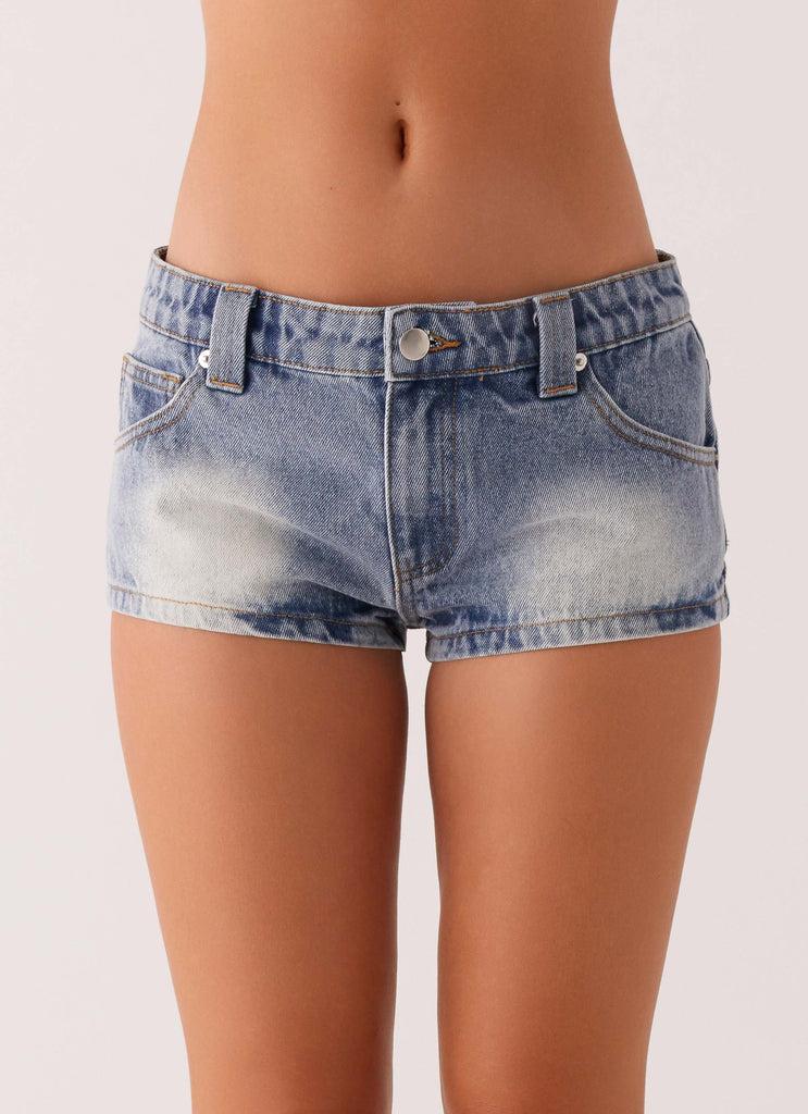 Peppermayo Peppermayo Exclusive - Headland Low Rise Denim Shorts - Light Wash Blue
