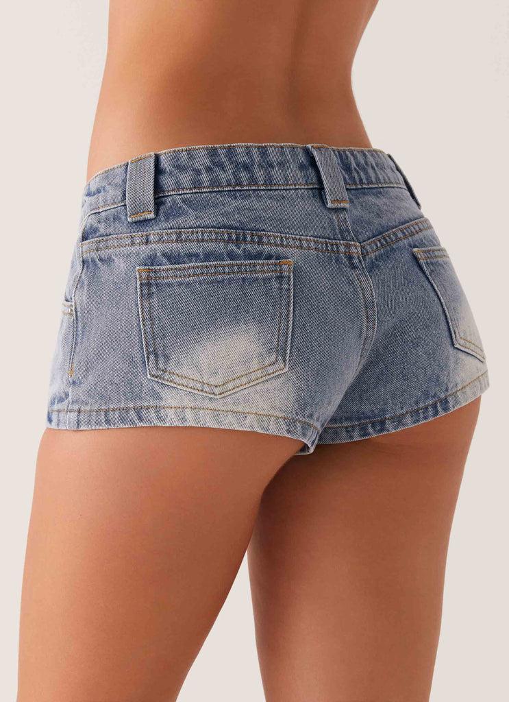 Peppermayo Peppermayo Exclusive - Headland Low Rise Denim Shorts - Light Wash Blue