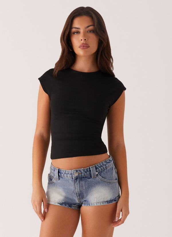 peppermayo Peppermayo Exclusive - Headland Low Rise Denim Shorts - Light Wash Blue