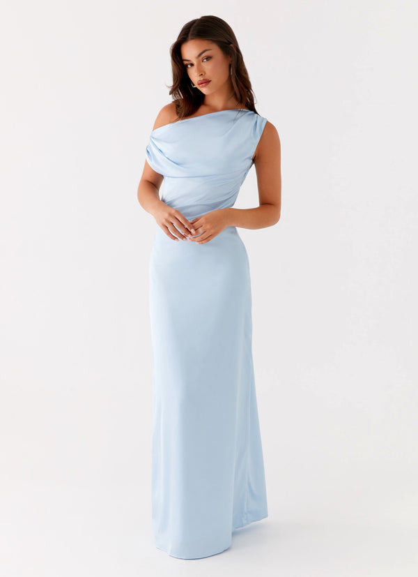 peppermayo Peppermayo Exclusive - Heart Of Glass Satin Maxi Dress - Blue