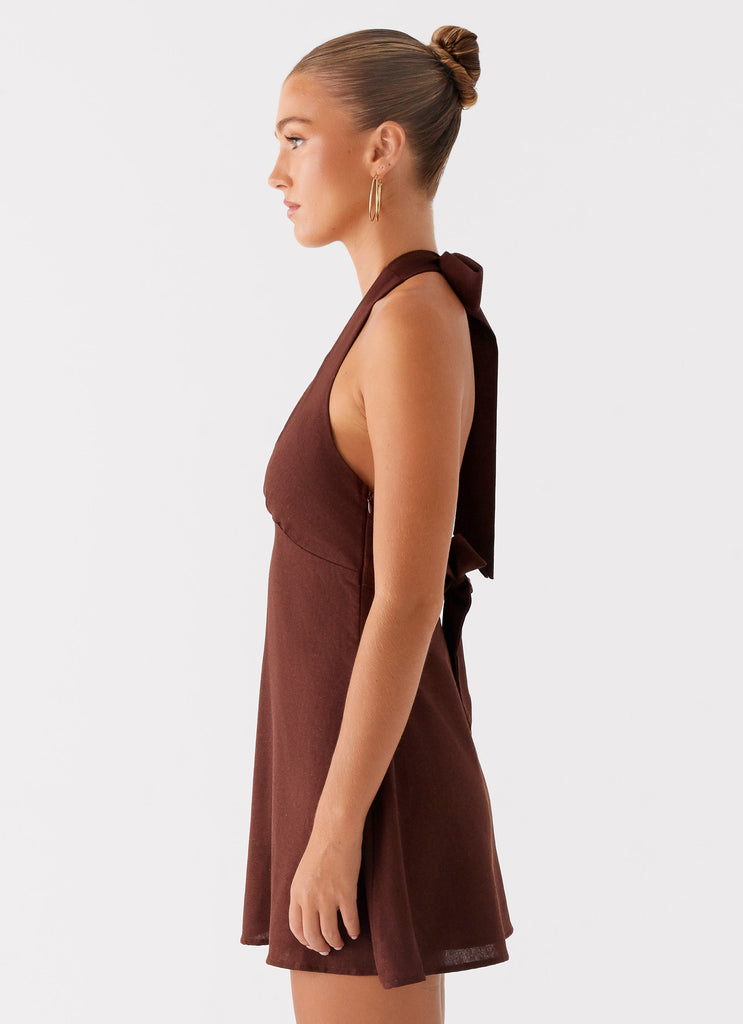 Peppermayo Peppermayo Exclusive - Heavy Hearted Linen Mini Dress - Brown