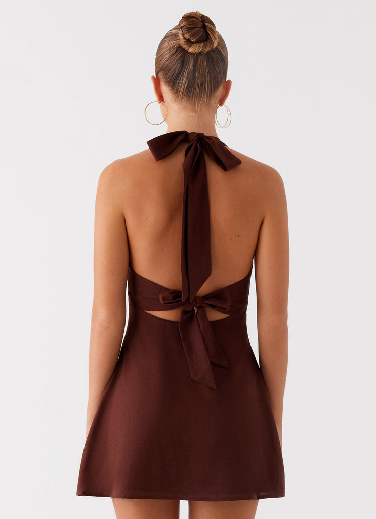 Peppermayo Peppermayo Exclusive - Heavy Hearted Linen Mini Dress - Brown