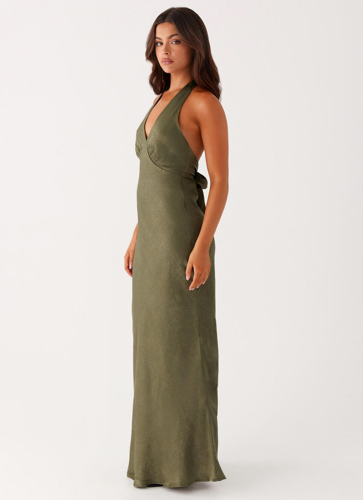 Peppermayo Peppermayo Exclusive - Heavy Hearted Satin Maxi Dress - Khaki