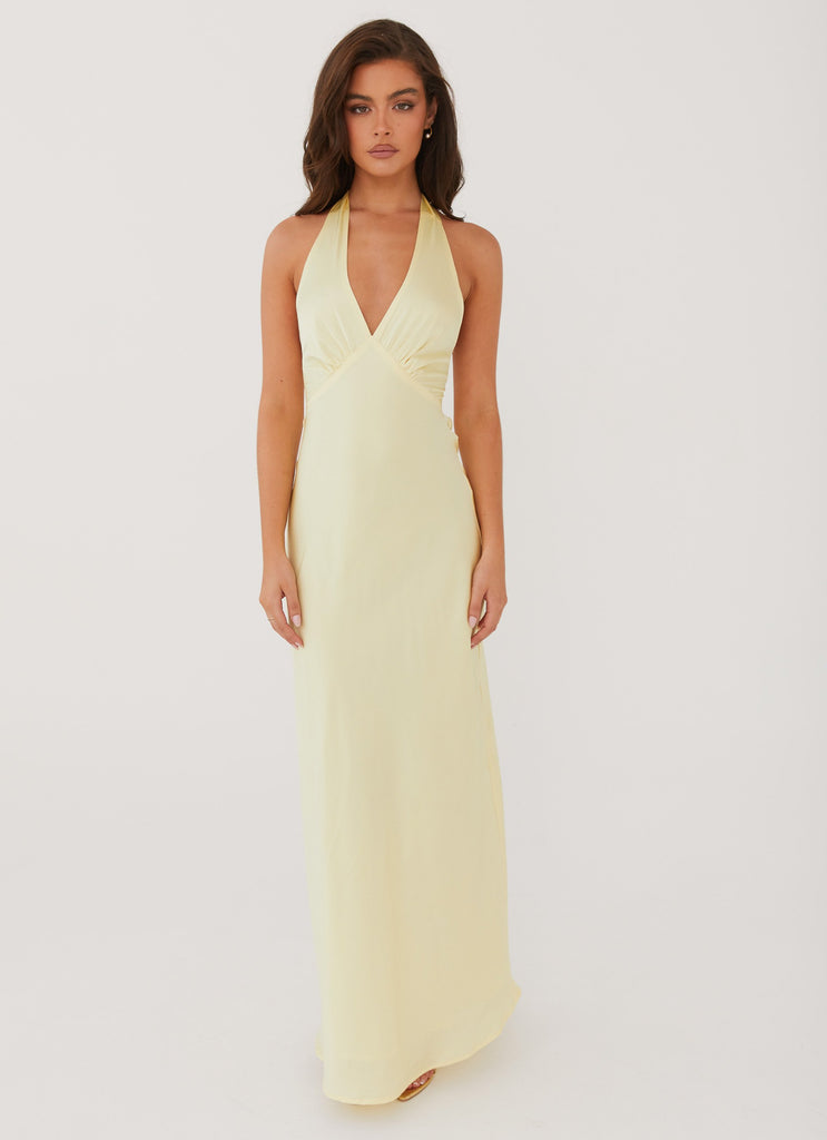 Peppermayo Peppermayo Exclusive - Heavy Hearted Satin Maxi Dress - Lemon