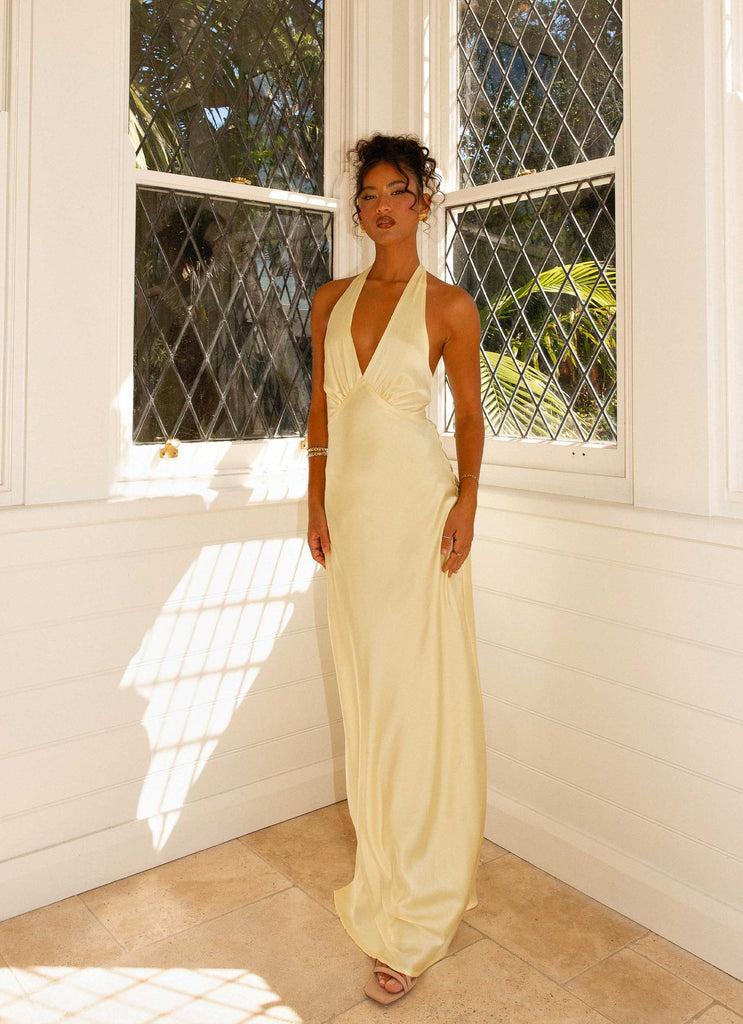 Peppermayo Peppermayo Exclusive - Heavy Hearted Satin Maxi Dress - Lemon