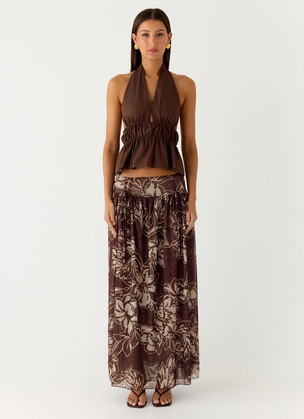 peppermayo Peppermayo Exclusive - Hot Like Me Maxi Skirt - Espresso Meadow