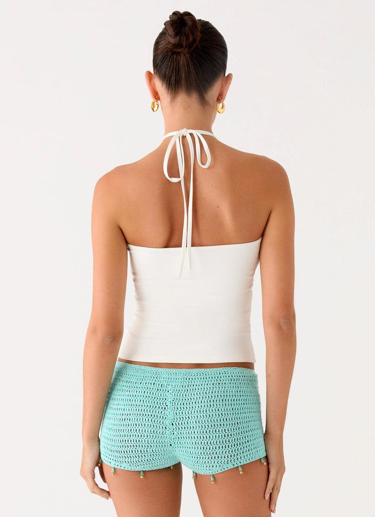 Peppermayo Peppermayo Exclusive - Idalia Beaded Crochet Shorts - Blue