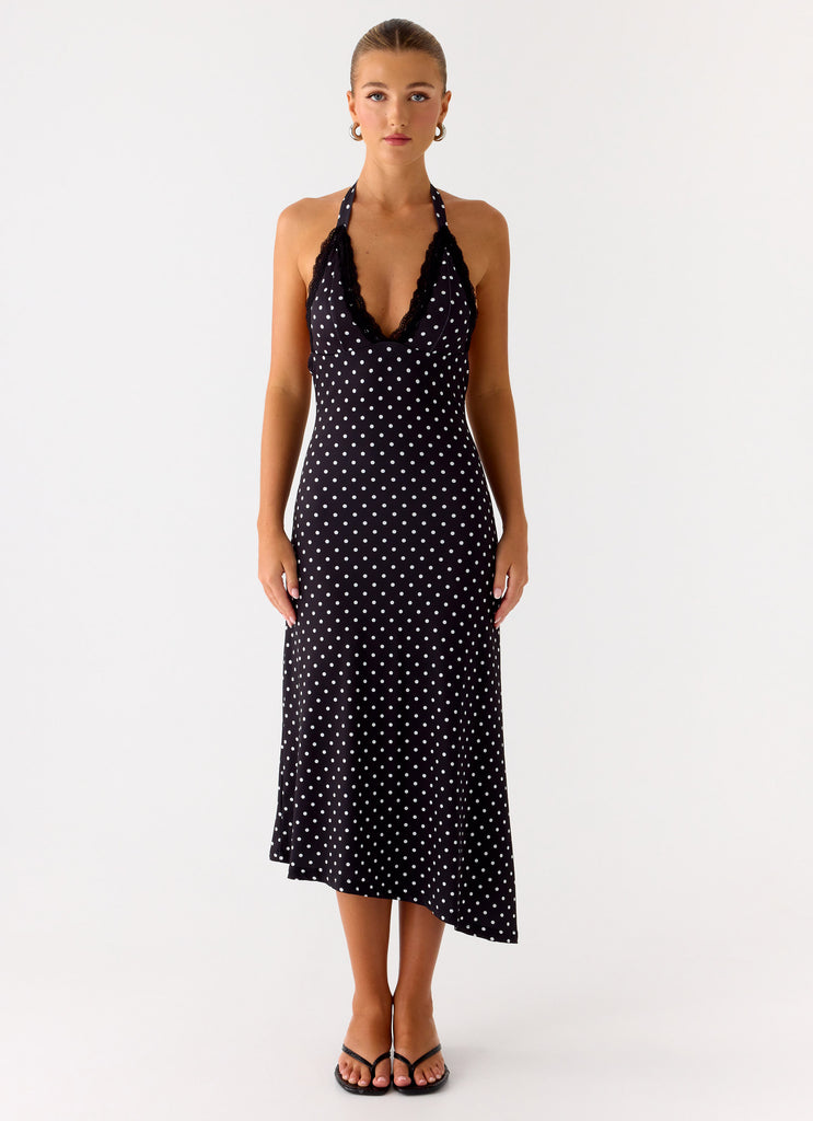 Peppermayo Peppermayo Exclusive - Illuminate Halter Midi Dress - Black Polkadot