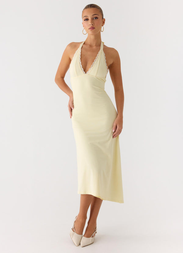 peppermayo Peppermayo Exclusive - Illuminate Halter Midi Dress - Butter Yellow