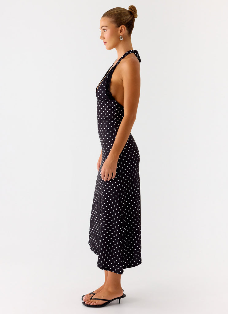Peppermayo Peppermayo Exclusive - Illuminate Halter Midi Dress - Black Polkadot