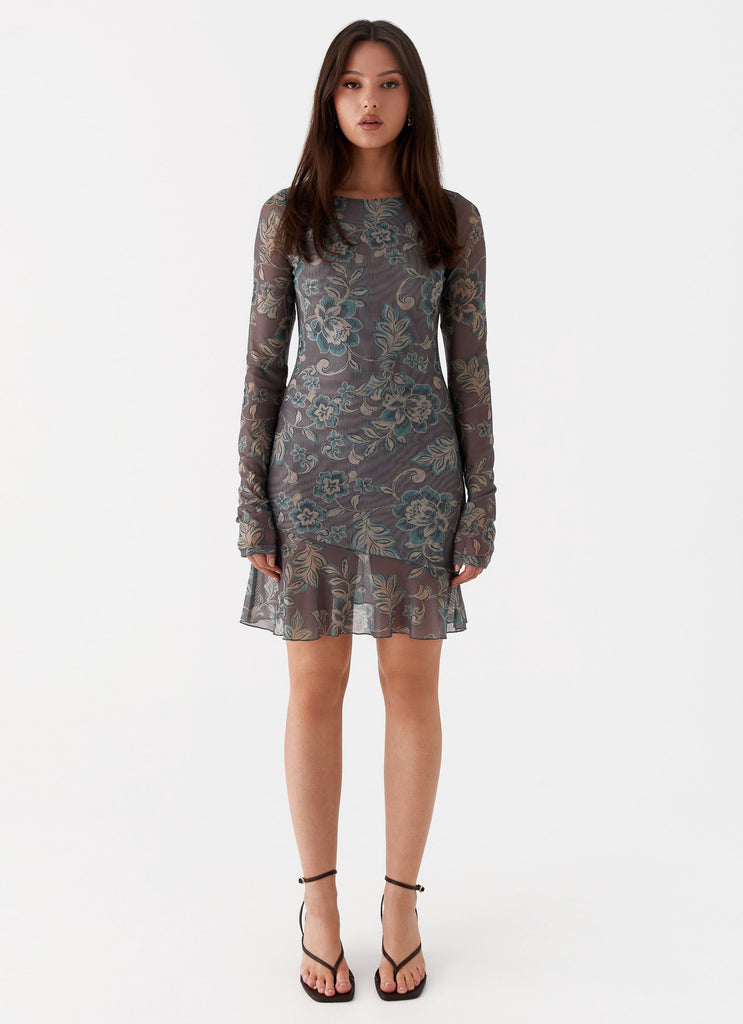 Peppermayo Peppermayo Exclusive - Ines Long Sleeve Mini Dress - Brown Floral