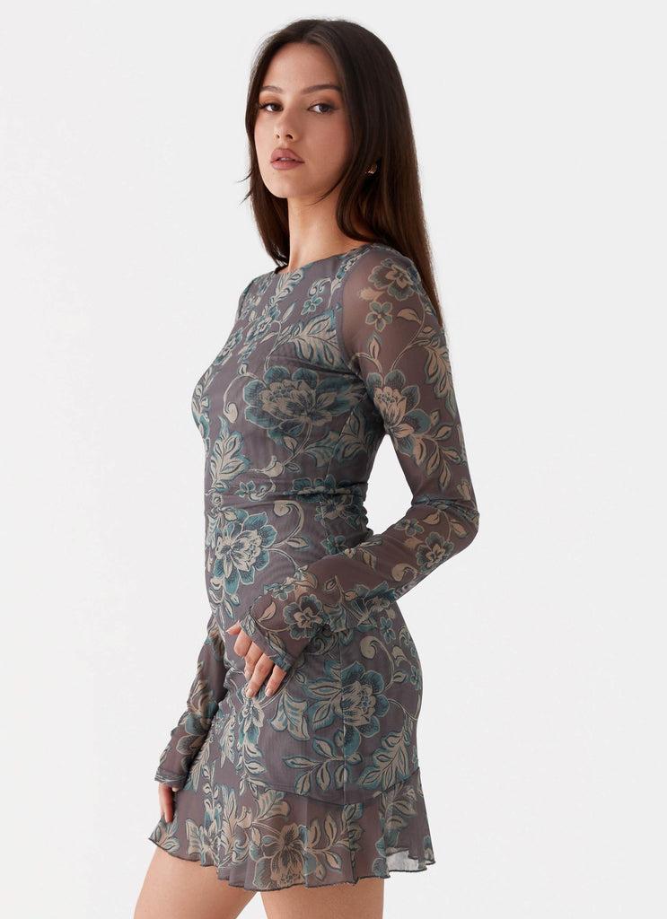 Peppermayo Peppermayo Exclusive - Ines Long Sleeve Mini Dress - Brown Floral