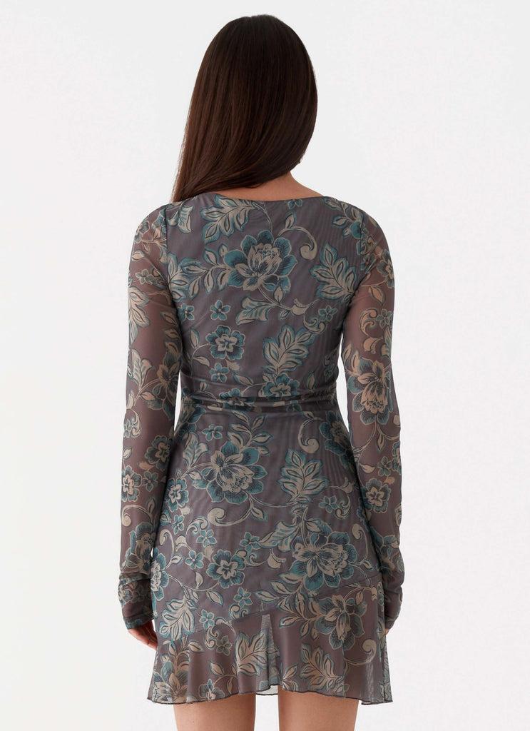 Peppermayo Peppermayo Exclusive - Ines Long Sleeve Mini Dress - Brown Floral