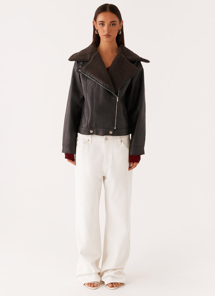 Peppermayo Peppermayo Exclusive - Inka PU Leather Shearling Jacket - Charcoal