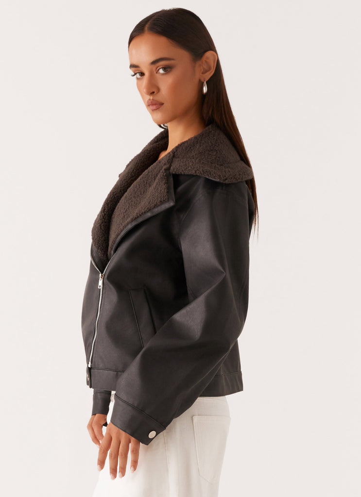 Peppermayo Peppermayo Exclusive - Inka PU Leather Shearling Jacket - Charcoal