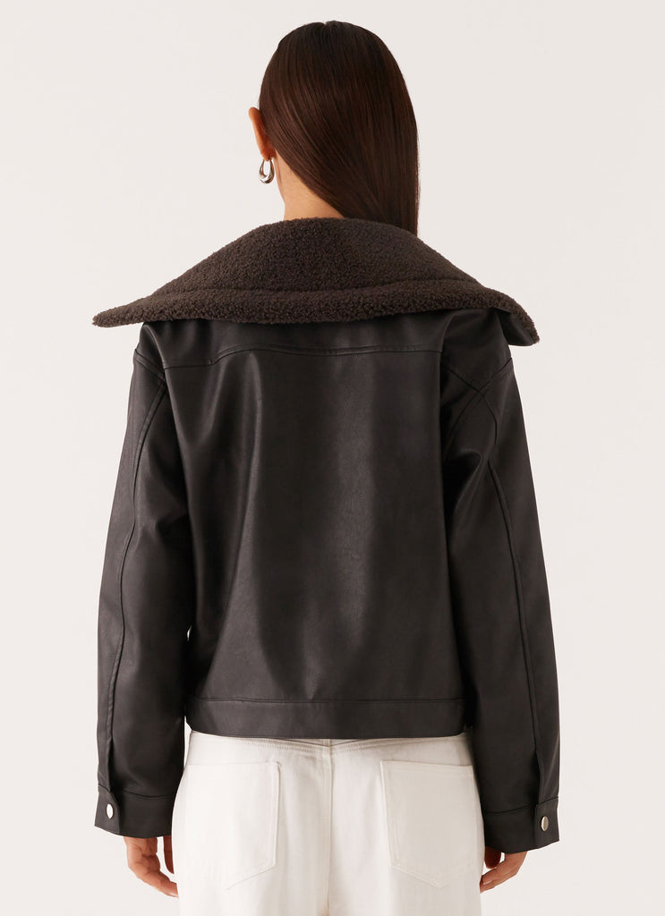 Peppermayo Peppermayo Exclusive - Inka PU Leather Shearling Jacket - Charcoal