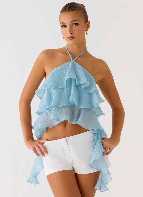 peppermayo Peppermayo Exclusive - Inna Frill Halter Top - Aqua