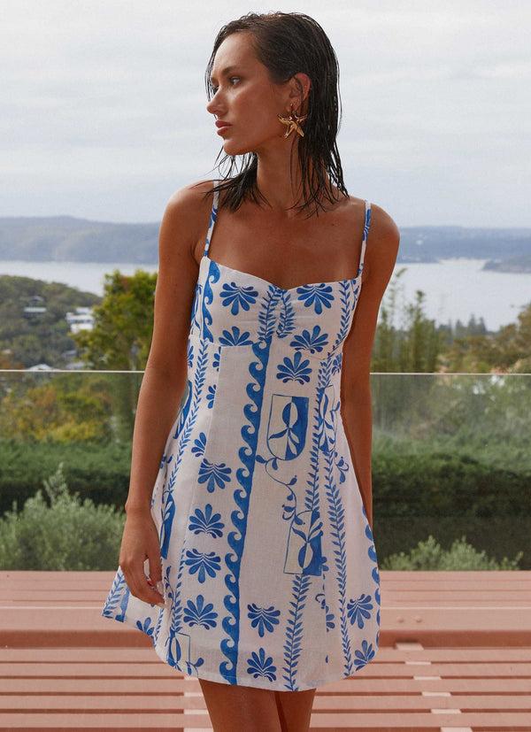 peppermayo Peppermayo Exclusive - Isra Linen Mini Dress - Floral Wave