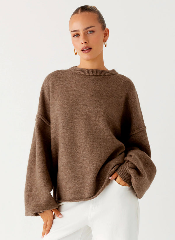 peppermayo Peppermayo Exclusive - Jack Oversized Knit Sweater - Tan Marle