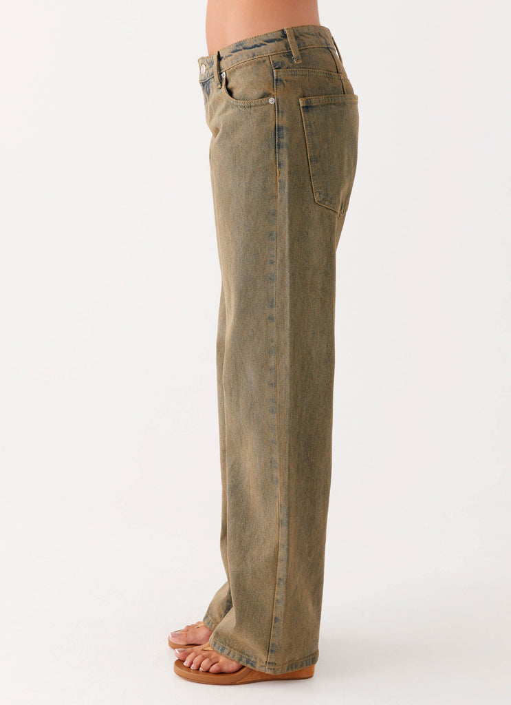 Peppermayo Peppermayo Exclusive - Jaiden Low Rise Denim Jeans - Brown Sand Wash