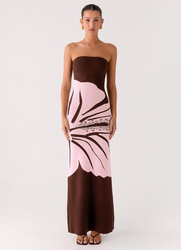 peppermayo Peppermayo Exclusive - Jala Strapless Knit Maxi Dress - Espresso Meadow
