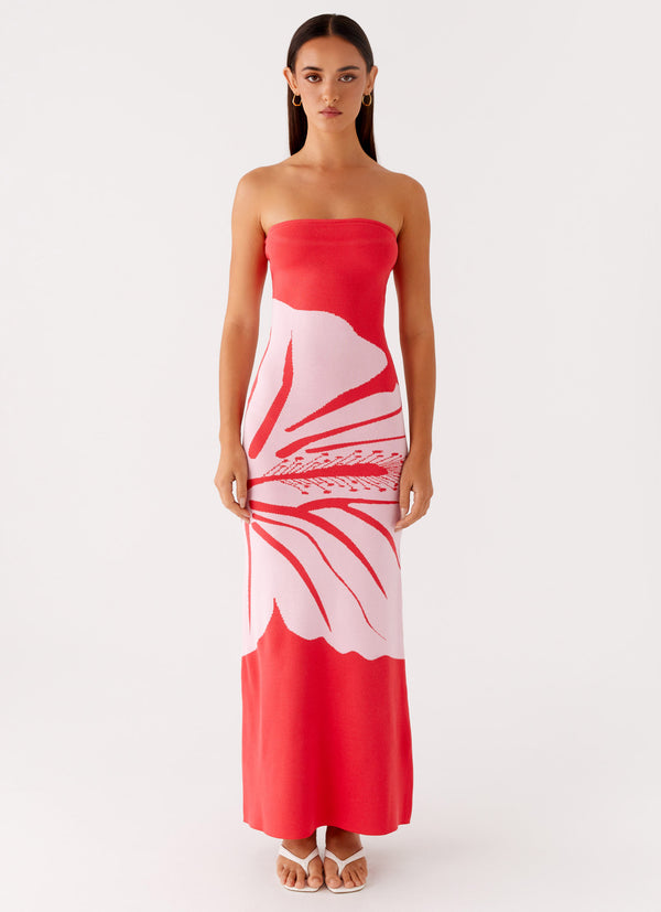 peppermayo Peppermayo Exclusive - Jala Strapless Knit Maxi Dress - Red Floral