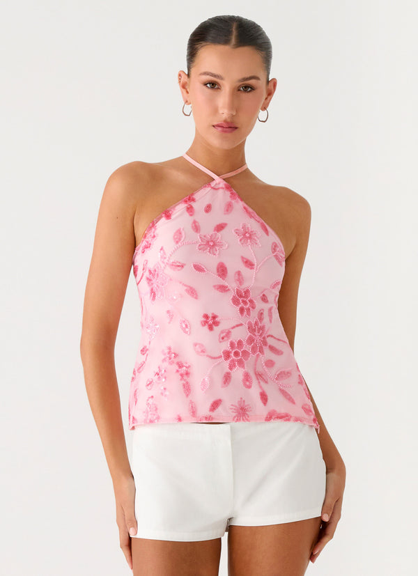 peppermayo Peppermayo Exclusive - Janelle Beaded Halter Top - Pink