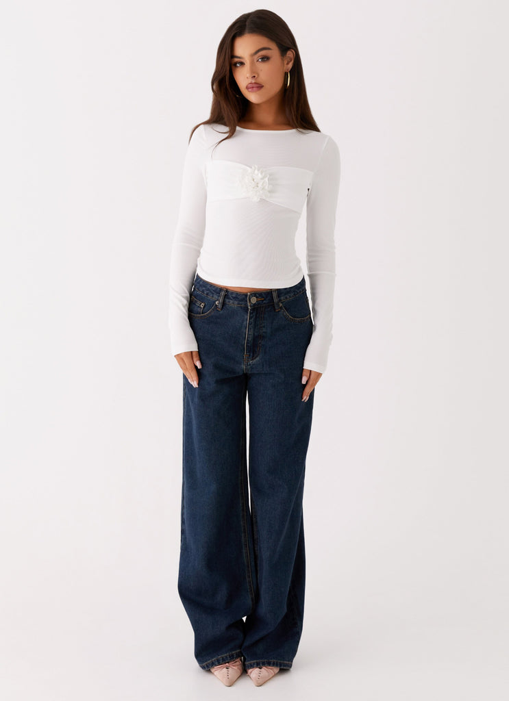 Peppermayo Peppermayo Exclusive - Jeyda Long Sleeve Rose Top - White