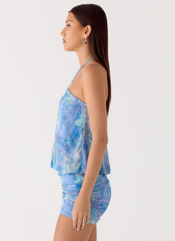 Peppermayo Peppermayo Exclusive - Jisoo Halter Mini Dress - Aqua Paisley
