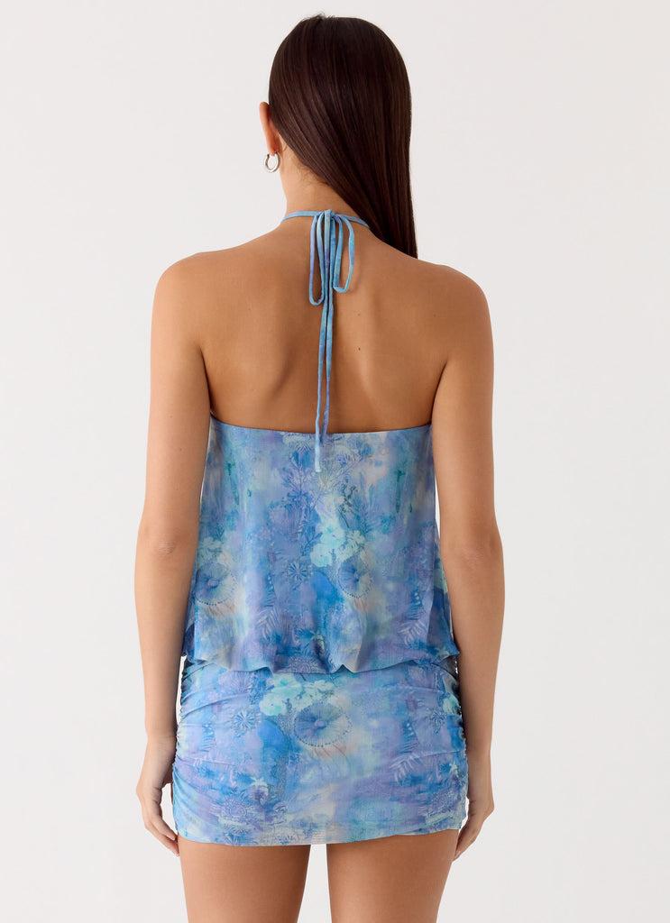 Peppermayo Peppermayo Exclusive - Jisoo Halter Mini Dress - Aqua Paisley