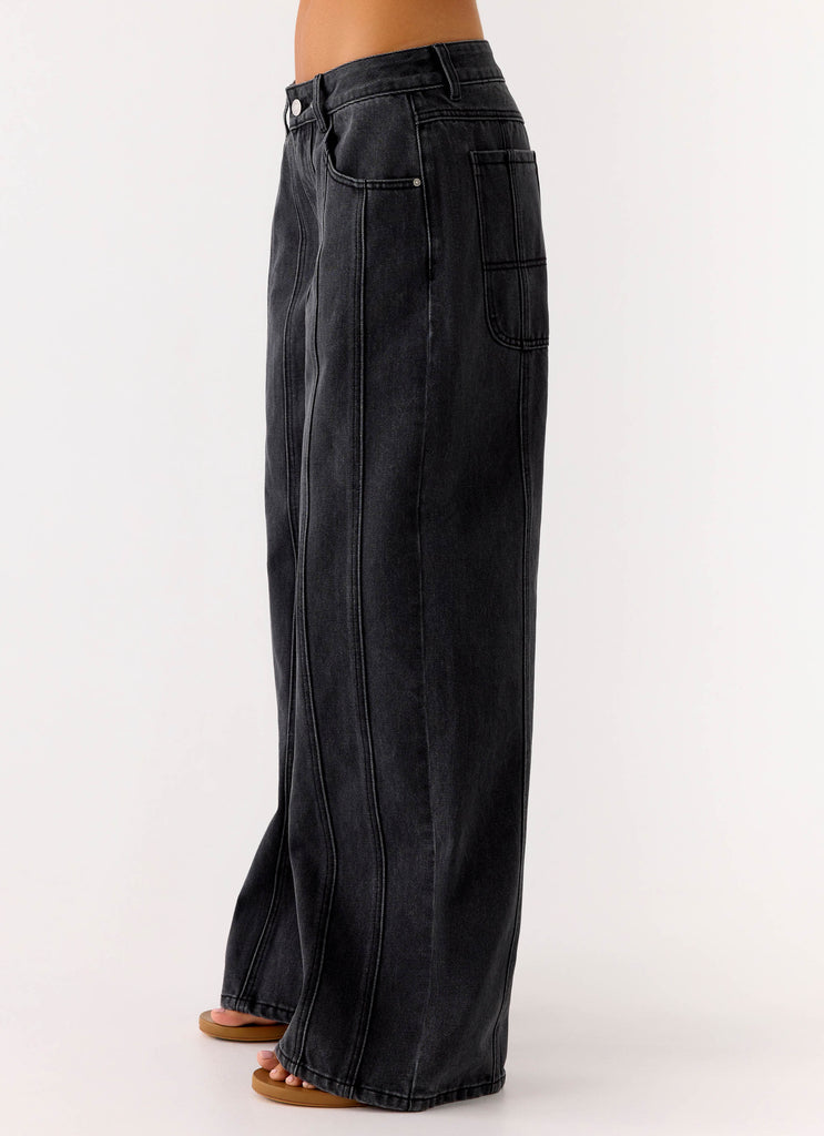 Peppermayo Peppermayo Exclusive - Johnny Low Rise Wide Leg Jeans - Grey Charcoal