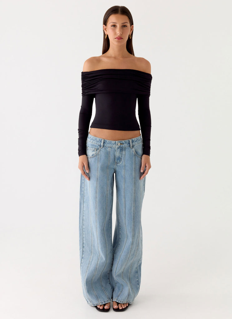Peppermayo Peppermayo Exclusive - Johnny Low Rise Wide Leg Jeans - Light Blue Wash