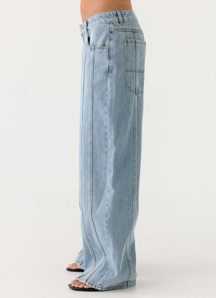 Peppermayo Peppermayo Exclusive - Johnny Low Rise Wide Leg Jeans - Light Blue Wash