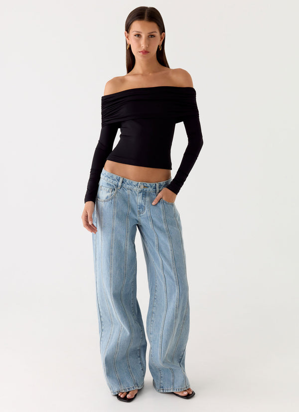 peppermayo Peppermayo Exclusive - Johnny Low Rise Wide Leg Jeans - Light Blue Wash