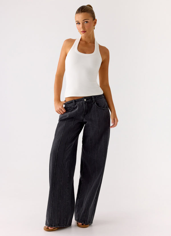 peppermayo Peppermayo Exclusive - Johnny Low Rise Wide Leg Jeans - Grey Charcoal