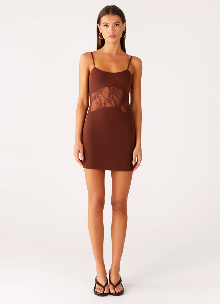 Peppermayo Peppermayo Exclusive - Jordanna Lace Mini Dress - Chocolate
