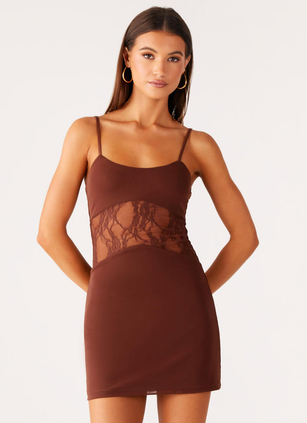 peppermayo Peppermayo Exclusive - Jordanna Lace Mini Dress - Chocolate