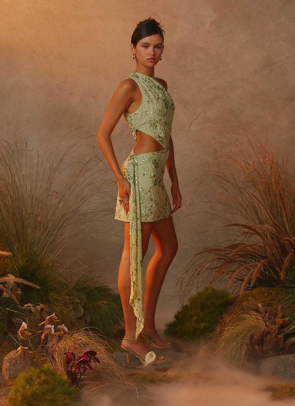 peppermayo Peppermayo Exclusive - Juelz Beaded Mini Dress - Lime