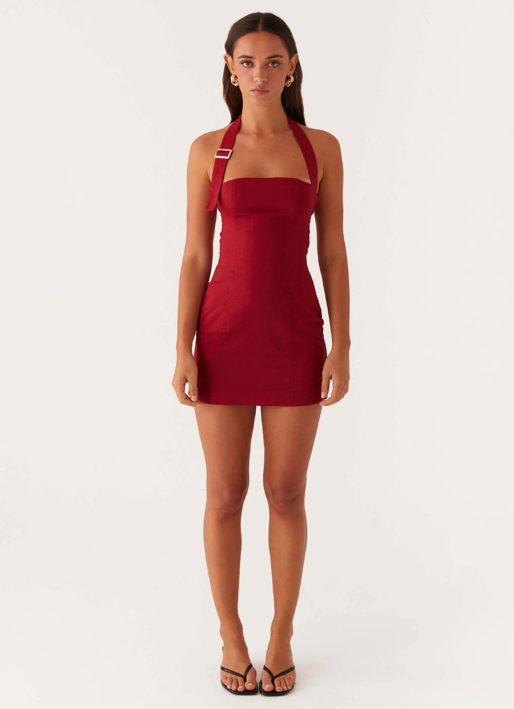 Peppermayo Peppermayo Exclusive - Julianna Linen Mini Dress - Maroon