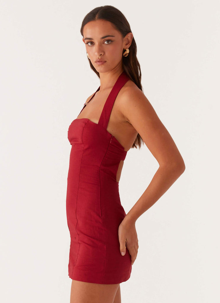 Peppermayo Peppermayo Exclusive - Julianna Linen Mini Dress - Maroon