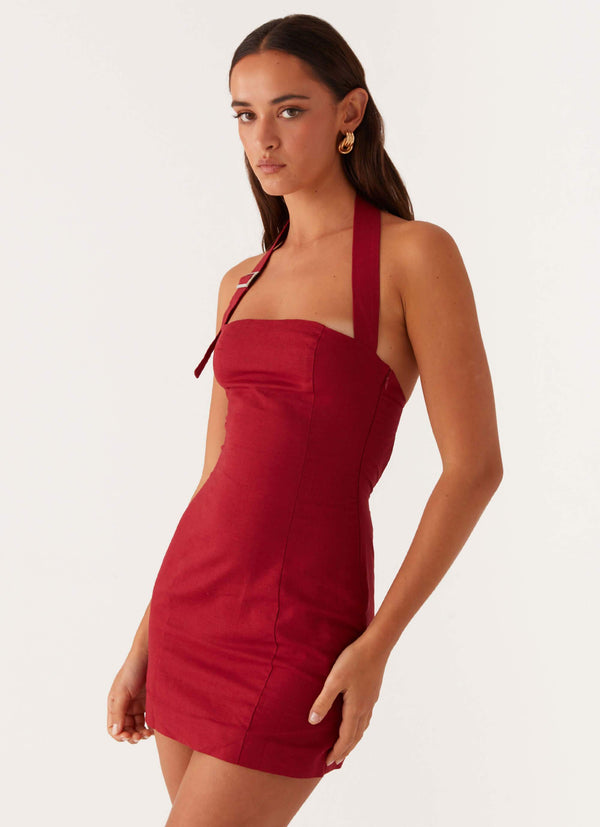 peppermayo Peppermayo Exclusive - Julianna Linen Mini Dress - Maroon