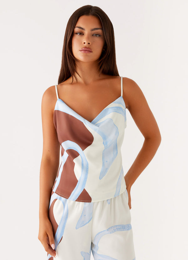 peppermayo Peppermayo Exclusive - Kaia Cowl Neck Top - Bloom Wave Print