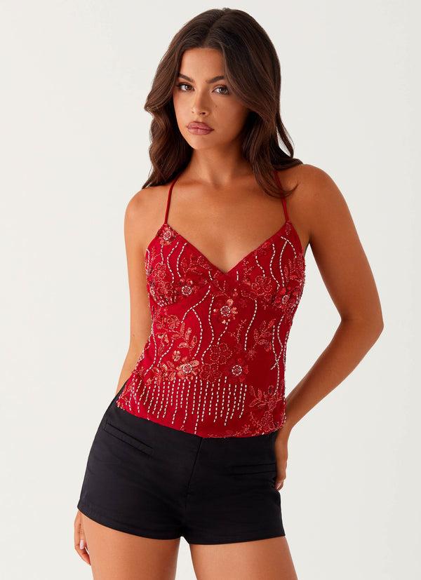 peppermayo Peppermayo Exclusive - Kamilla Sequin Cami Top - Red