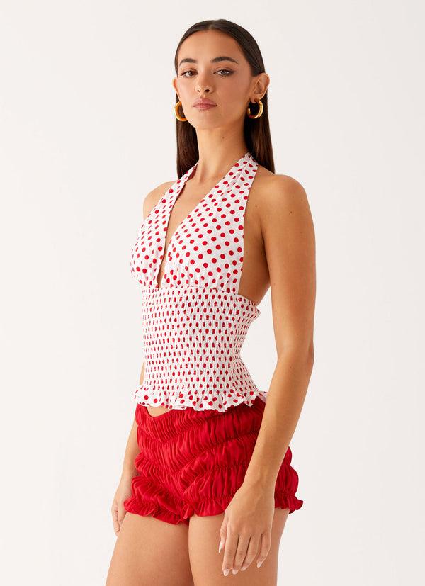 peppermayo Peppermayo Exclusive - Kamren Halter Top - White Red Polka Dot