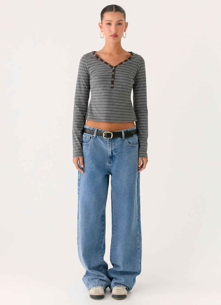 Peppermayo Peppermayo Exclusive - Kaytra Long Sleeve Top - Grey Marle Stripe