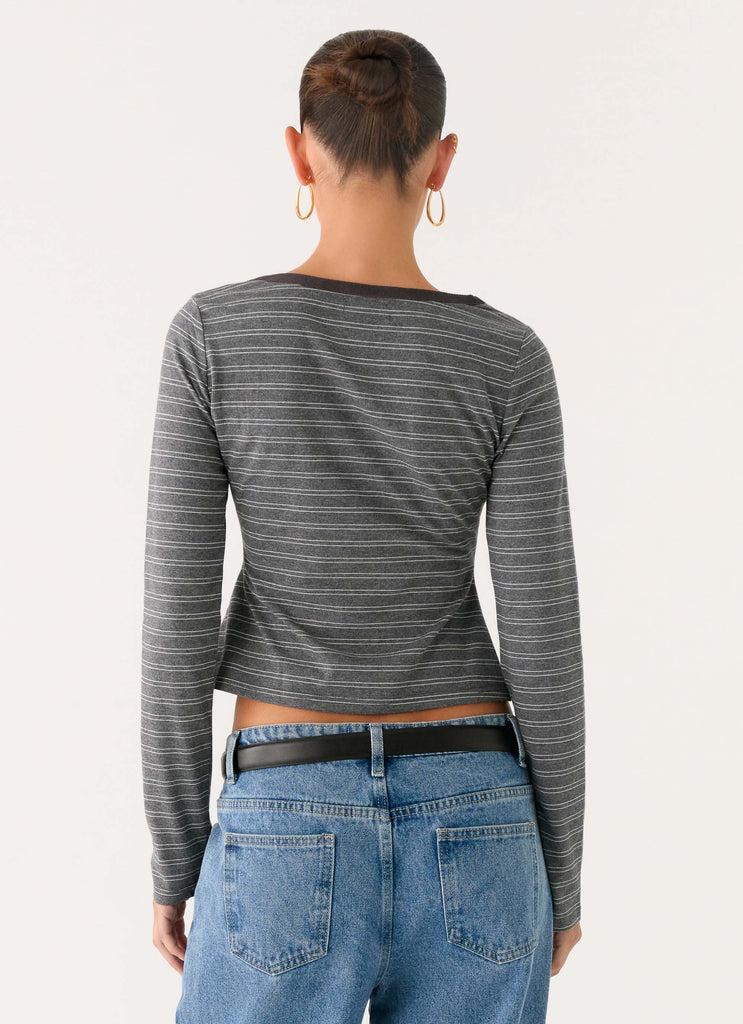Peppermayo Peppermayo Exclusive - Kaytra Long Sleeve Top - Grey Marle Stripe